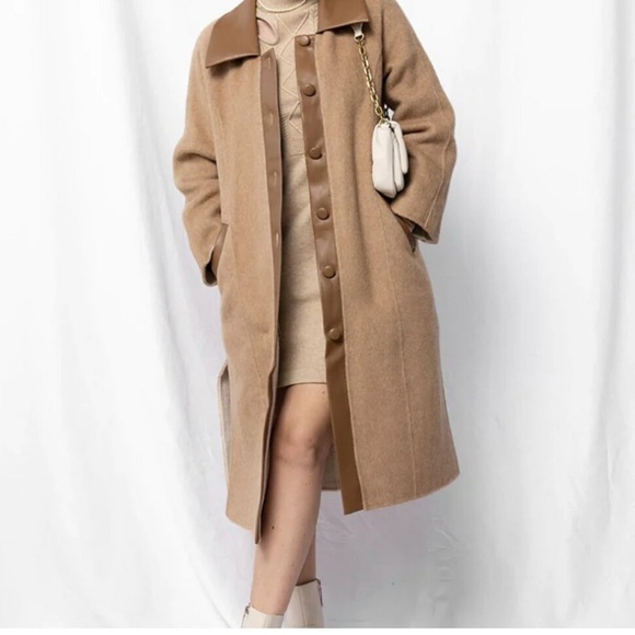 Petite Studio Tan Trench Coat with Leather Details - Picture 7 of 8